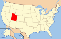 Kort over USA med Utah markeret