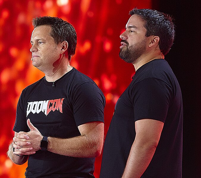 File:Marty Stratton and Hugo Martin, QuakeCon 2019 Opening Keynote - 04 (cropped).jpg