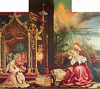 Parte del Retablo de Isemheim de Grünewald: su Concierto de los Ángeles y una Virgen y el Niño.