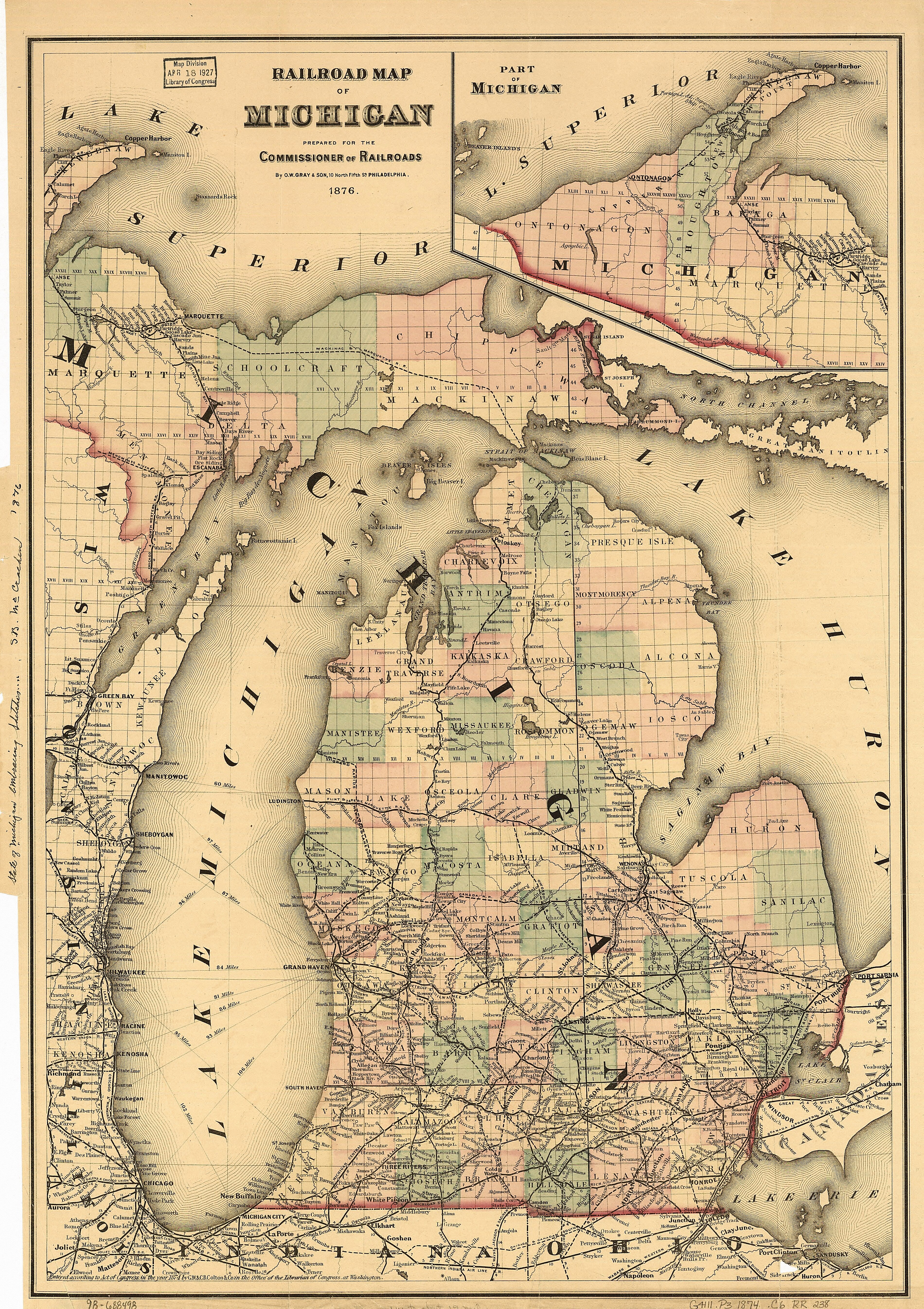 En tiu mapo, (1876) Duncan City estas montrita kiel aparta grandurbo oriente de Cheboygan en Cheboygan Distrikto.