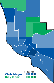 Most voted first-choice candidate by precinct in District 1. Minneapolis Park Board District 1 2017.svg