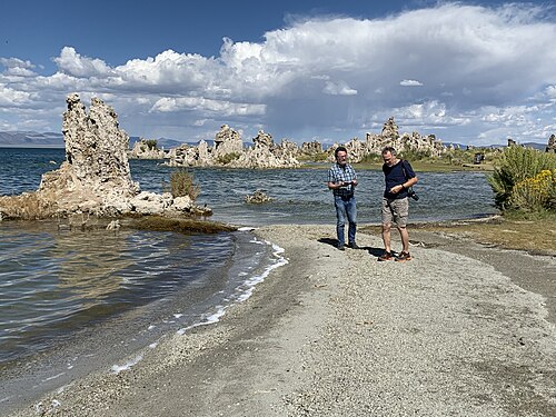 Men beachcombing at Mono Lake, California