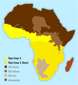 Map showing the distribution of Niger-Congo la...