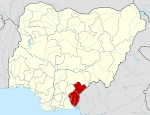 Calabar is in Cross River State which is shown in red