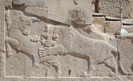 Iconic relief of lion and bull fighting, Apadana of Persepolis