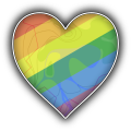 OpenStreetMap-themed icon in a heart shape with a slanted pride flag overlay.