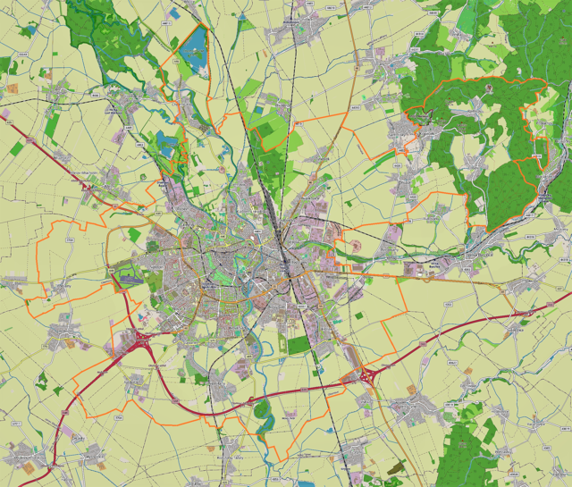 Mapa konturowa Ołomuńca, w centrum znajduje się punkt z opisem „Katedra Świętego Wacława”