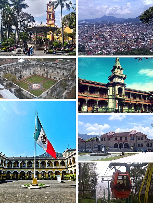 Clockwise, from upper left: San Miguel de Arcángel Cathedral, Panoramic of the city from El Borrego Hill, San José de Gracia Convent, Palacio de Hierr