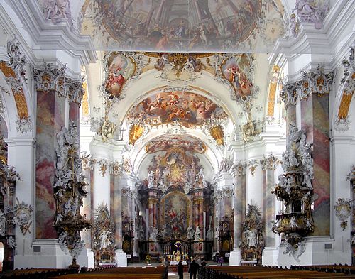 Interior of Ottobeuren Abbey, showing the stucco design of J. M. Feuchtmayer Ottobeuren-basilika flickr-2.jpg