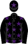 Black, purple stars on body, star on cap