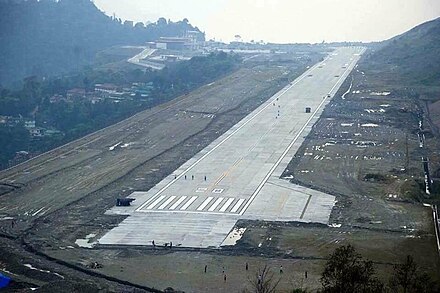 Runway at Pakyong Airport, is the first greenfield airport to be constructed in the Northeast India.[98]