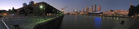 Panoramic view of old harbor Puerto Madero (Buenos Aires, Argentina) at dusk