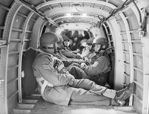 Paratroopers inside the fuselage of a Whitley, August 1942