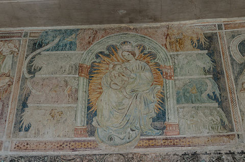 Gothic fresco showing St. Mary and child