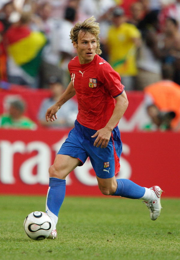 Pavel Nedvěd pictured in 2006 wearing a typical modern football kit