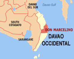 Mapa ng Davao Occidental na nagpapakita sa lokasyon ng Don Marcelino.