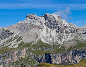 The Puez peaks seen from the south at Lech de Crespëina