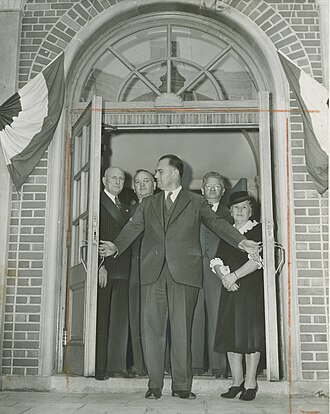 President Abraham S. Singer officially opening the Anna J. Freeman Pavilion on September 29, 1940. President Abraham S. Singer officially opening the Anna J. Freeman Pavilion.jpg