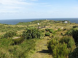 Puysegur Point Lighthouse and foundations of old lighthouse keepers buildings