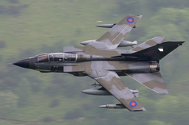 An RAF Panavia Tornado GR4 flying through Mach Loop.