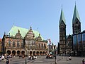 Ayuntamiento de Bremen y Estatua de Rolando en la plaza del mercado de Bremen (2009)