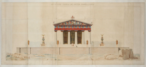 Reconstruction drawing of the Temple of Zeus Hellanios Aegina, Greece, by Charles Garnier, 1852 (01).webp