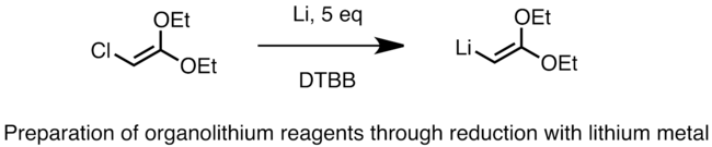 (en) Formation de 2,2-diéthoxyvinyllithium par réduction du chlorure.