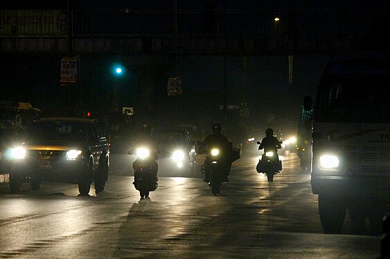 Araniko Highway that looks like at night in Gatthaghar, Bhaktapur, Nepal.