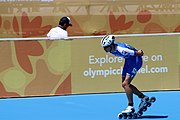 Deutsch: Badminton bei den Olympischen Jugendspielen 2018; Tag 2, 8. Oktober 2018; Viertelfinale Jungen Lauf 4 English: Roller speed skating at the 2018 Summer Youth Olympics; day 2, 8 October 2018 – Boys Quarterfinals run 4