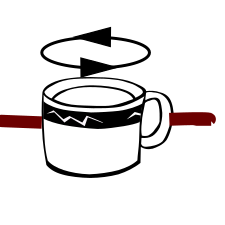 A coffee cup with bands attached to its handle and opposite side. Rotating coffee cup1.svg