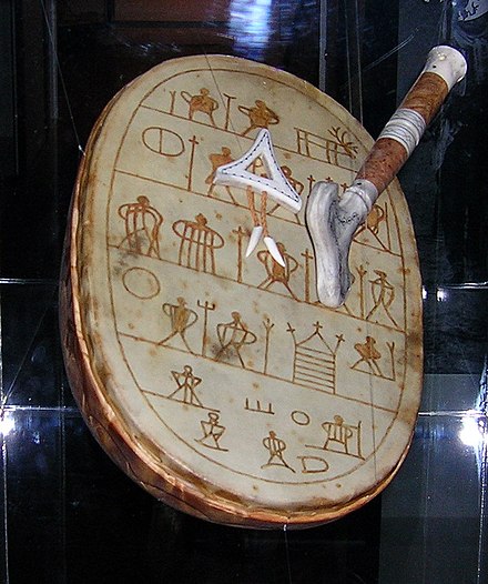 The rune drum, goavddis, played an important role in Sámi shamanism, but most were destroyed as the Sámi were Christianised.
