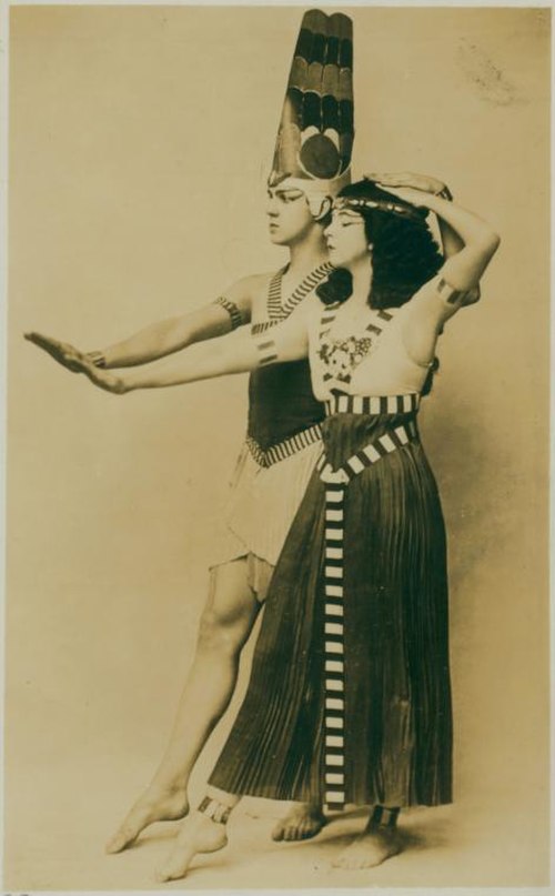 Ted Shawn and St. Denis in Egyptian Ballet. They married, created and performed many productions together, and co-founded the Denishawn School of Danc