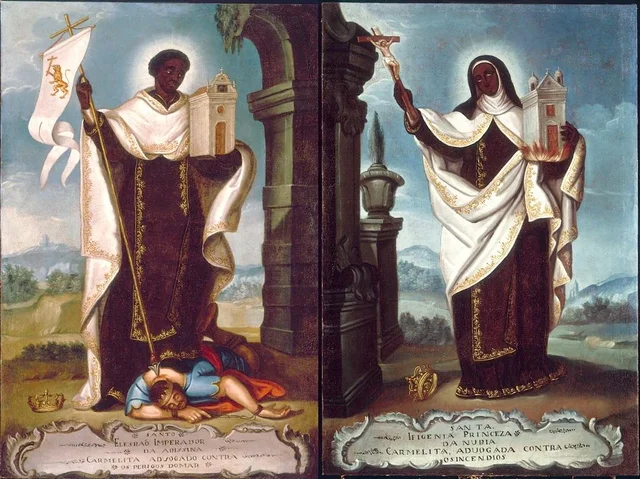 File:Saint Kaleb of Axum with Ephigenia and the lion flag.webp