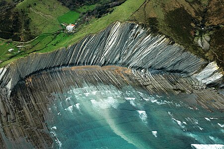 Sakoneta hondartza, Deba eta Zumaia arteko marearteko zabalgunean.