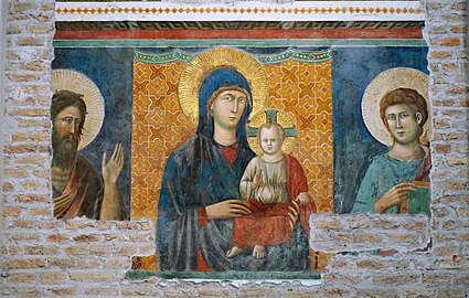 Madònna co-o Bambìn e santi, afrésco, Capélla Pasquale Baylon (Baxìlica de Santa Maria in Aracoeli - Rómma)