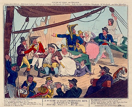 A Scene on board a Margate Hoy as described by Dibden (caricature), 1804, National Maritime Museum, Greenwich