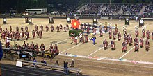 Scotland County High School's marching band, donning traditional Scottish garb Scotland County High School marching band.jpg