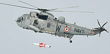 Indian Navy Sea King launching NASM-SR Anti-Ship missile. Seaking 42B of Indian Navy test launching NASAM-SR anti ship missile (cropped).jpg