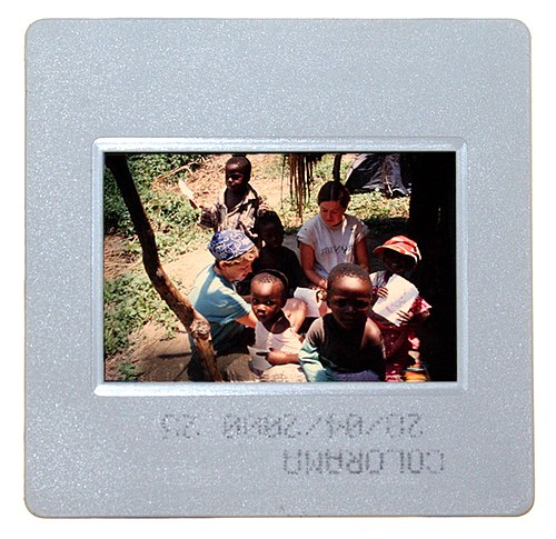 A single slide, showing a color transparency in a plastic frame