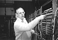 Karlheinz Stockhausen, October 1994 in the Studio for Electronic Music of WDR Cologne, during production of the Electronic Music from FRIDAY from LIGHT. Photo by Kathinka Pasveer.