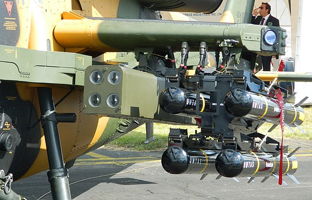 T129 ATAK attack helicopter armed with four Cirit (left)