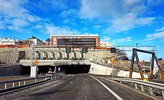 Image 23Tunnels, such as the Tampere Tunnel, allow traffic to pass underground or through rock formations. (from Transport)
