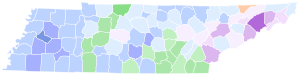 Results by county:
.mw-parser-output .legend{page-break-inside:avoid;break-inside:avoid-column}.mw-parser-output .legend-color{display:inline-block;min-width:1.25em;height:1.25em;line-height:1.25;margin:1px 0;text-align:center;border:1px solid black;background-color:transparent;color:black}.mw-parser-output .legend-text{}
Clayton
20-30%
30-40%
40-50%
50-60%
Davis
20-30%
30-40%
40-50%
Overall
20-30%
30-40%
40-50%
60-70%
Hancock
30-40% Tennessee Democratic U.S. Senate primary results by county, 2012.svg