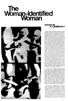 The Radicalesbians' manifesto, as seen reprinted in the Gay Liberation Front newsletter for June/July 1970. The Woman-Identified Woman (published in Come Out!).png