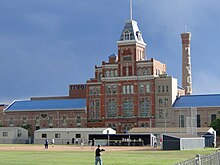 The Tivoli Brewery was built in 1882 and is now the student union of the Metropolitan State University of Denver The iconic Denver Tivoli.jpg