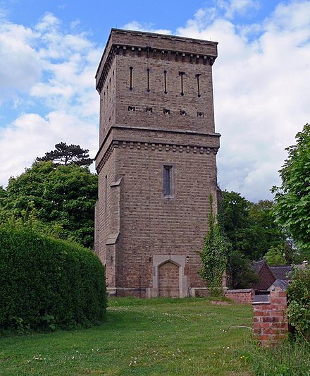 The water tower at Ashby de la Zouch cemetery, prior to its conversion into a dwelling