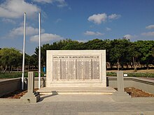 Unfinished memorial for the 314 UNIFIL casualties with an incomplete list of 209 names in Tyre, 2019 UNIFIL-casualities-memorial-TyreSourLebanon July2019 RomanDeckert.jpg