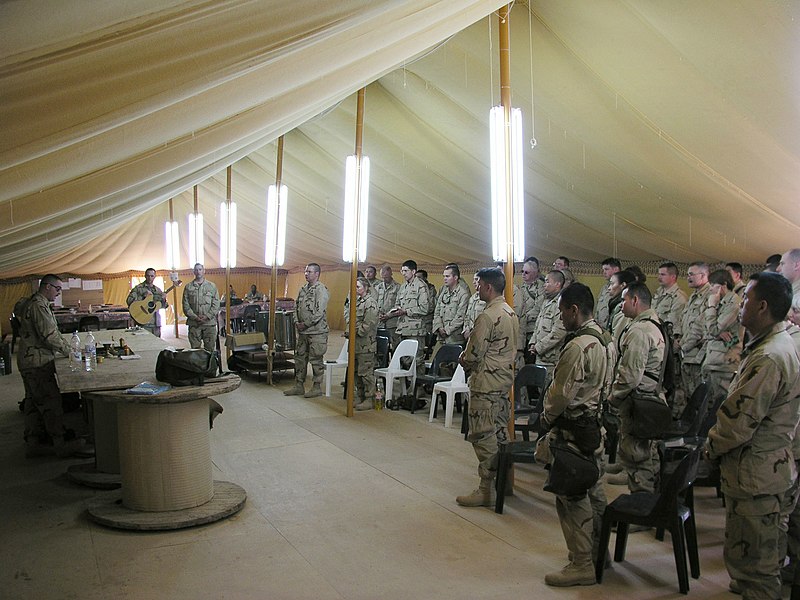 File:US Navy 030316-N-0728B-001 The camp mess tent doubles as a chapel as members of Fleet Hospital Three pause from their daily schedules in support of Operation Enduring Freedom to gather for Sunday services.jpg