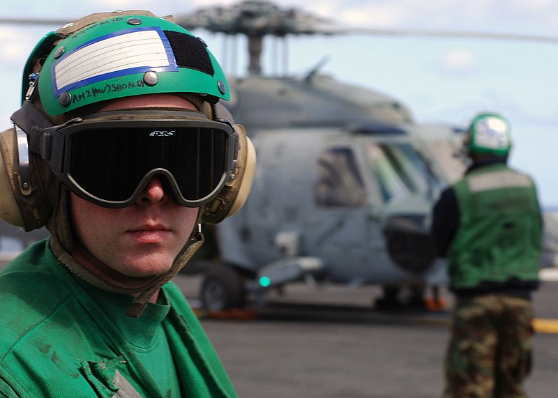 File:US Navy 070720-N-0916O-035 Aviation Structural Mechanic 2nd Class Jonathan Shorley stands a safety observer position during helicopter operations on the flight deck of nuclear-powered aircraft carrier USS Enterprise (CVN 65).jpg