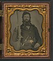 Unidentified soldier in Union uniform with musket, bayonet and scabbard, Bowie knife, and revolver LOC 5228574869.jpg
